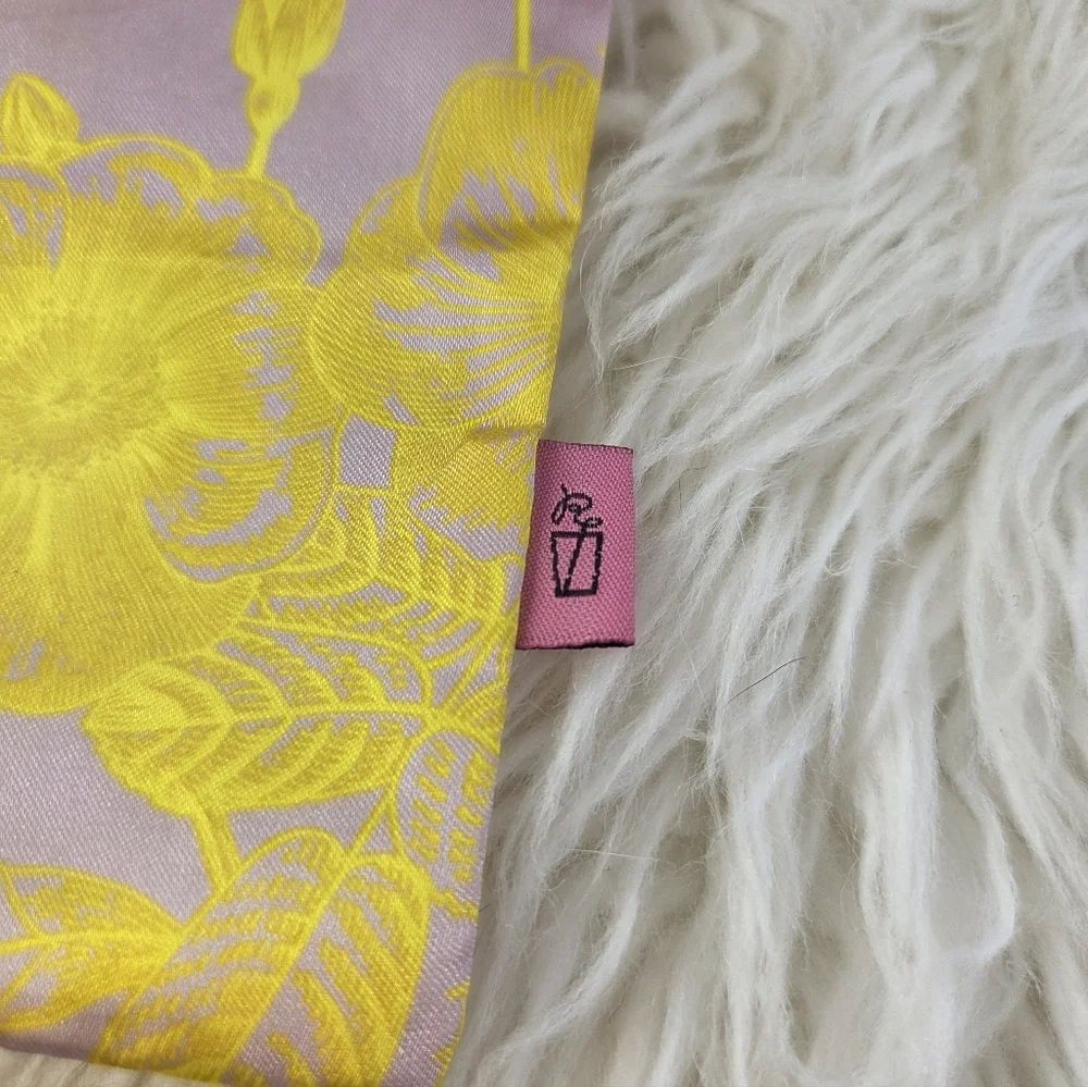 Ipsy Refreshments Glam Bag Large Purple Yellow Floral Drawstring Cosmetic Bag